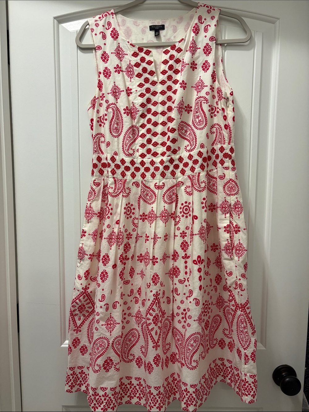 Talbots White Dress with Red Paisley Print - Picture 9 of 12